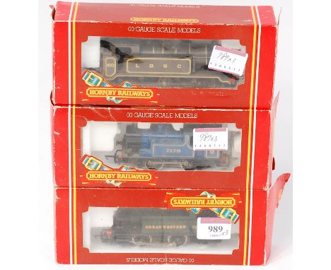Hornby GWR No. 101 0-4-0 tank engine ,0-4-0 blue industrial tank engine No. 7178 0-6-0 tank engine LBSC No. 100, all in wrong