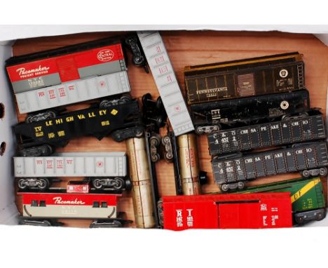 14 assorted bogie Marx (USA) wagons including 3x Pennsylvania opens one bogie loose, 2x Chesapeake and Ohio opens, LNE hopper