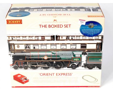 A Hornby 'The boxed Set' Orient Express' train set, appears complete with Merchant Navy engine and tender 'United States Line