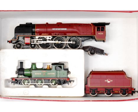 A Hornby BR maroon 'City of Nottingham' engine and tender (G) and a Mainline class J72 'Joem' in box insert only (G)