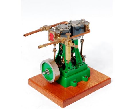 Stuart Turner D10 stationary marine engine comprising of twin cylinder, suspended on A frames, with slip eccentric and slide 