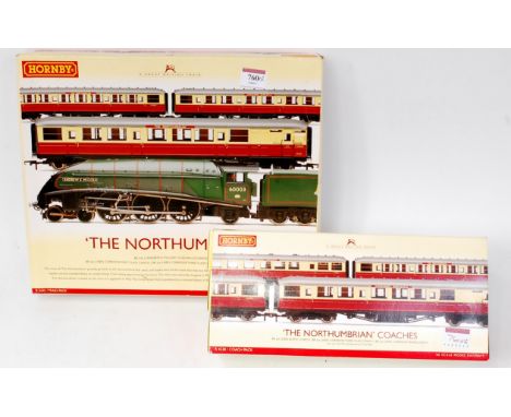 A Hornby R2435 'The Northumbrian' train pack containing class A4 engine and tender 'Andrew IT McCosh' and 3 Gresley red/cream