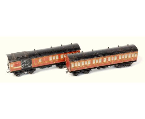 Leeds (Stedman) prewar 2 car maroon LMS set comprising motor bogie suburban brake/3rd No. 15478 converted to outside 3 rail r