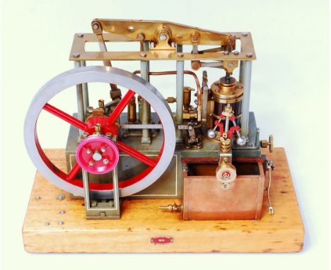 Fine scratch build Beam engine having wood clad cylinder of 1.5 inch bore 2 inch stroke, machined brass bean and entablature,