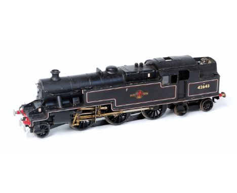 Possibly kit built Stanier 4P 2-6-4 black BR tank engine No. 42643 fitted with can motor and skate pickup (G)