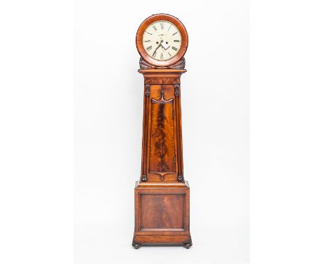 VICTORIAN SCOTTISH MAHOGANY DRUMHEAD LONGCASE CLOCK 
maker P. Aitken, Glasgow, the circular cream enamel dial with Roman nume