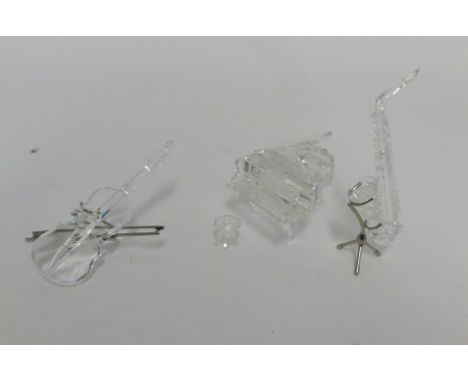 Swarovski Music, Grand Piano with Stool 174506 Music, Saxophone 211728 Music, Violin with Stand 283056, All Boxed 