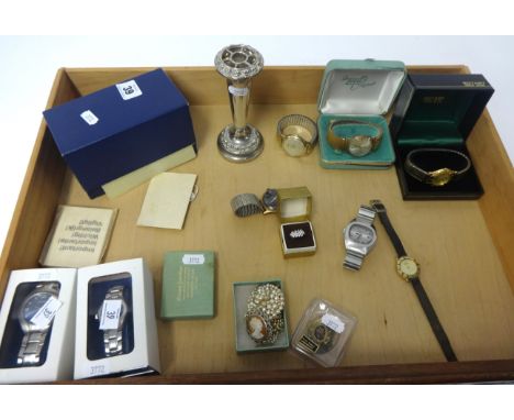 A collection of various general wristwatches including gents Vanex, Medena, a lighter, Rotary wristwatch, a dress ring and su