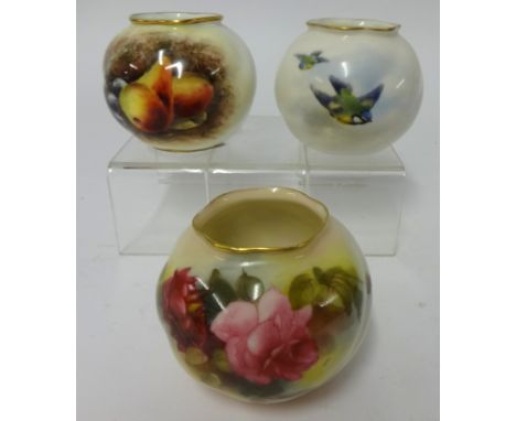 Worcester, Grainger Royal China, posy vase no.161 and two other Worcester posy vases including roses and fruit, one signed (3