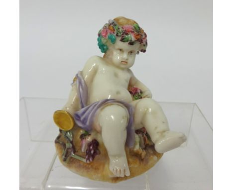 Worcester, a small porcelain cherub, height 7cm.