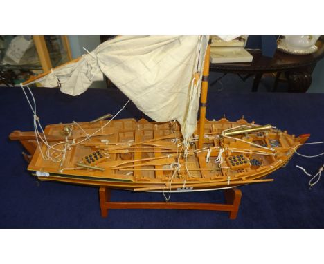 A scale model of a sailing ketch, length 62cm, height 52cm.