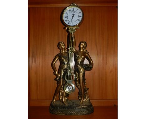 A Win. Widdop, figural mantel clock, the dial supported by two semi-clad females, set on oval naturalistic base. H. 78cm 
