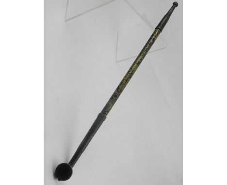 A Chinese opium pipe, gilt decorated with scrolling foliage. 