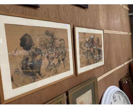 A PAIR OF WOODEN FRAMED PRINTS 