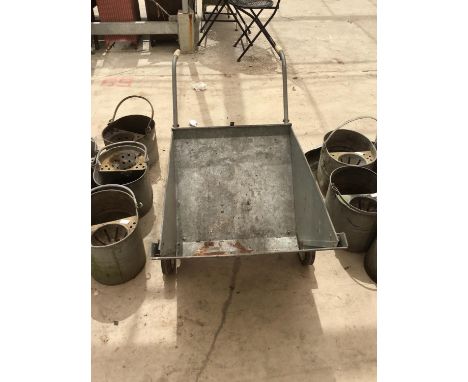 A VINTAGE GALVANISED FOLD OUT TROLLEY 