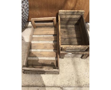 TWO WOODEN CRATES TO INCLUDE A POTATO BOX R JACKSON 