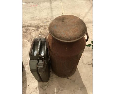 A VINTAGE MILK CHURN AND A JERRY CAN 