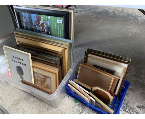 TWO BOXES OF FRAMED PRINTS AND PICTURES TO INCLUDE MANCHESTER UNITED TEAM PHOTO ETC 