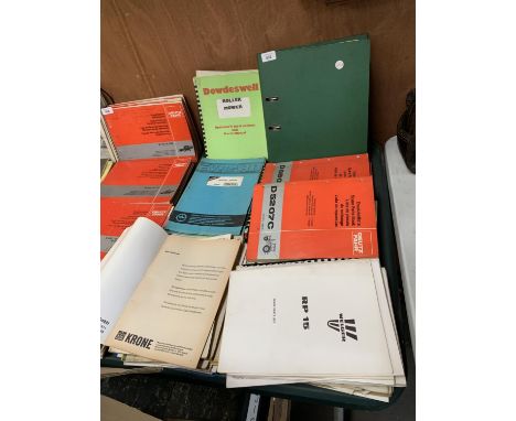 A LARGE COLLECTION OF BINDERS AND MANUALS TO INCLUDE DOWDESWELL ROLLER MOWER , WELGER RP 15 ETC 