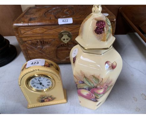 TWO AYNSLEY ITEMS TO INCLUDE GOLDEN HARVEST CLOCK AND ONE LIDDED VASE 