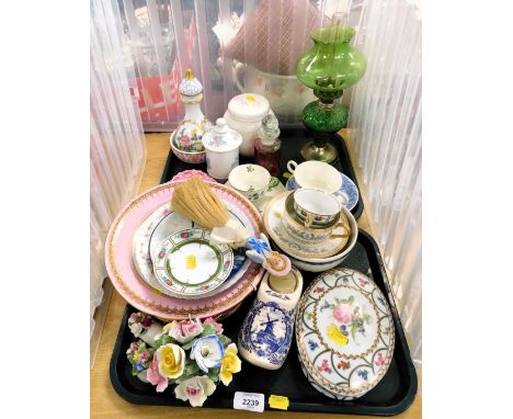 Assorted ceramics and a small oil lamp. (2 trays)