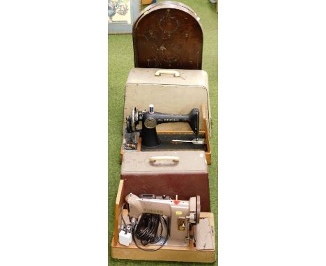 Two vintage sewing machines and two Bagatelle boards.
Buyer Note: WARNING! This lot contains untested or unsafe electrical it