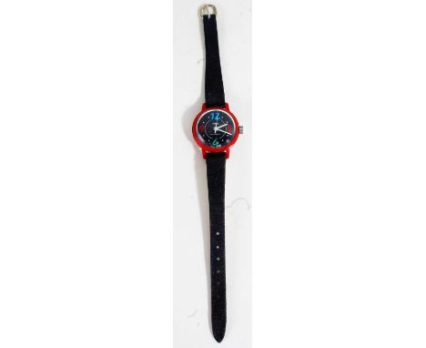 Ruhla ladies wristwatch, the signed black dial with polychrome Arabic and dot markers, manual wound, the case 28mm