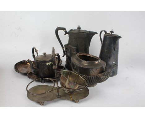 Silver plated ware, to include trefoil dish, teapot, hot water jugs etc. (qty)