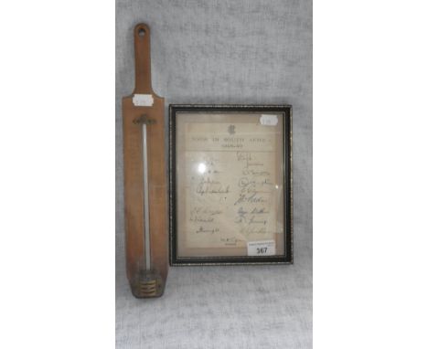 A collection of autographs, MCC Tour in South Africa, 1948-49 and a thermometer