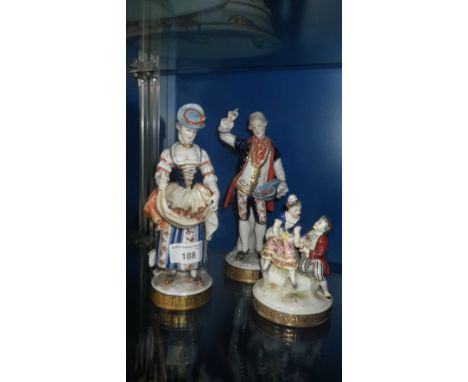 A pair of Unterweissbach ceramic figures and another similar figure