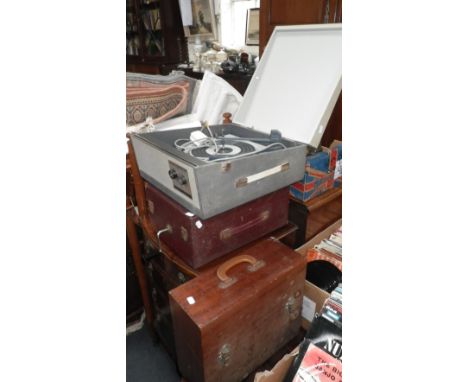 A Vintage ALBA electric record player, a red-cased portable gramophone and a quantity of 78s in a case