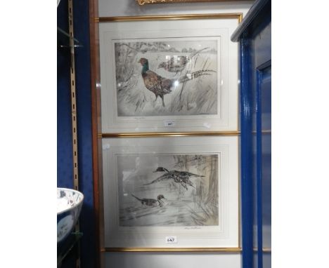 Henry Wilkinson: A coloured print of pheasants, No. 73/150 and signed to the margin and another similar of ducks