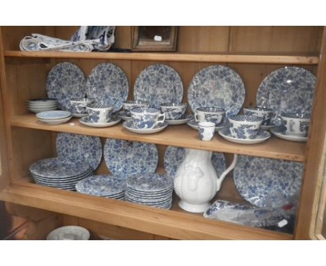A collection of blue and white transfer decorated plates, a collection of Wood's teaware and similar items