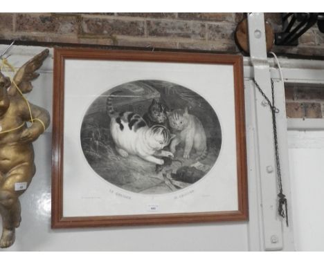 A pair of French lithographs of cats playing