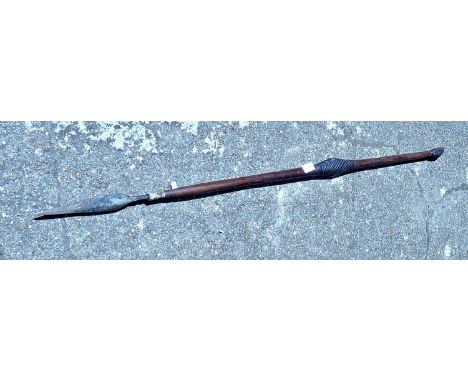 Tribal Art - African spear with carved rosewood shaft, 130cm long 