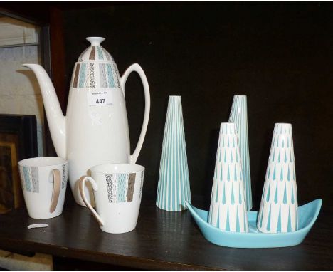 Mid Century Burleigh Ware , Costa Brava coffee pot with two cups and Hornsea Spruce and Summit cruet setsBy John Clappison c 