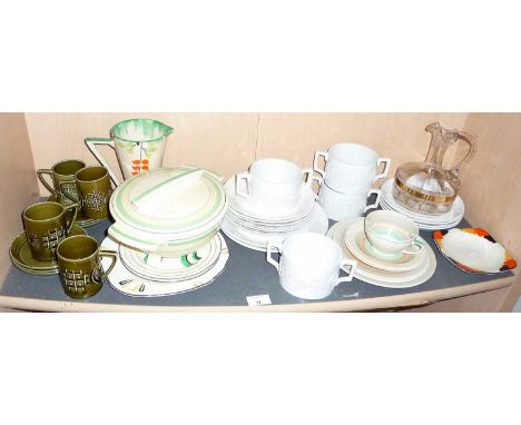 Retro Portmeirion "Totem" bowls and plates, Portmeirion "Susan Williams-Ellis" green glazed coffee cups and saucers, Susie Co