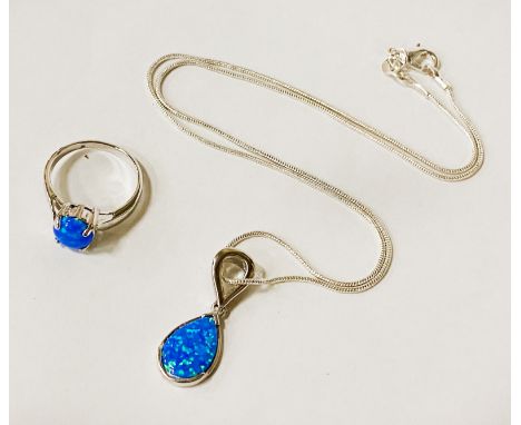 STERLING SILVER OPAL SET - PENDANT &amp; RING