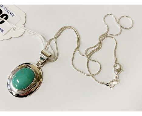 STERLING SILVER MEXICAN TURQUOISE PENDANT &amp; CHAIN