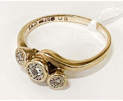 9CT GOLD &amp; DIAMOND RING - SIZE P - 3.2 GRAMS APPROX