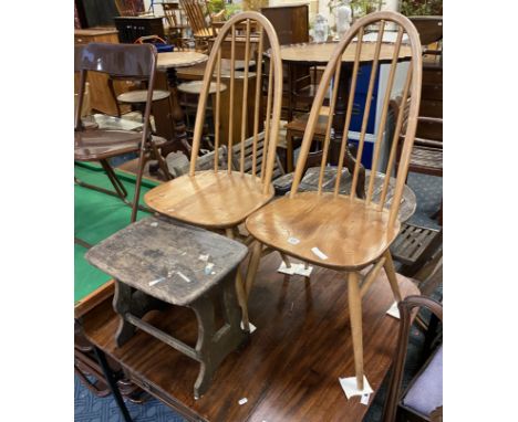 2 ERCOL CHAIRS &amp; AN EARLY ERCOL STOOL A/F