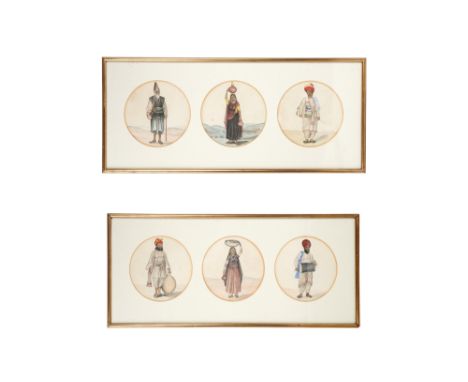 SIX COMPANY SCHOOL WATERCOLOUR PORTRAITS OF INDIAN PEOPLE AND TRADESMEN Possibly Kolkata (Calcutta), West Bengal, Eastern Ind