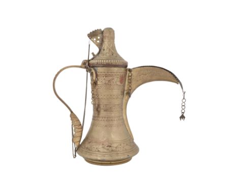 A NAZWA STYLE QURAYSHIA TRIBE BRASS DALLAH COFFEE POT Bahrain or Saudi Arabia, early 20th centuryOf classic flared cylindrica