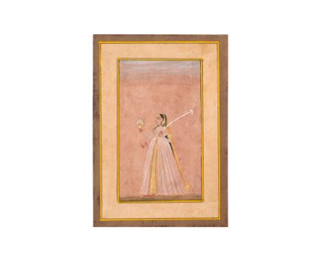 AN INDIAN MAIDEN WITH FLOWERING VASE PROPERTY FROM A CANADIAN COLLECTION Possibly Bikaner, Rajasthan or Punjab Hills, Norther