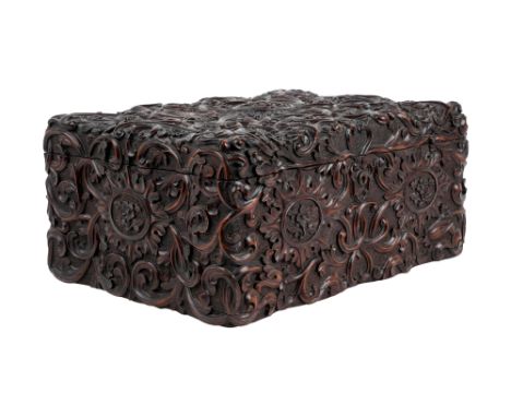 A DUTCH COLONIAL CARVED ROSEWOOD LIDDED BOX Possibly Batavia, Dutch East Indies (modern-day Indonesia), South East Asia, 18th