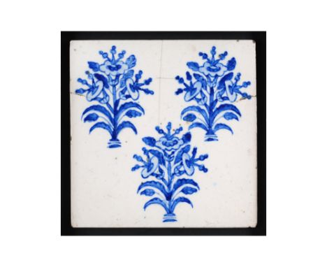 A DUTCH DELFT ‘BLOEMPOT’ POTTERY TILE Delft, The Netherlands, 18th centuryOf square shape, underglaze-painted in cobalt blue,