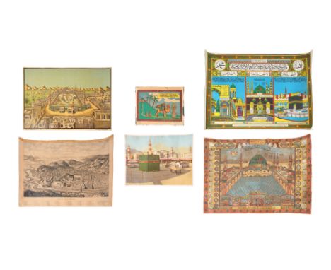 HAJJ MEMORABILIA: TWO CHROMOLITHOGRAPHED HAJJ CERTIFICATES AND OTHER PRINTSTurkey and Egypt, 20th century  Comprising two col