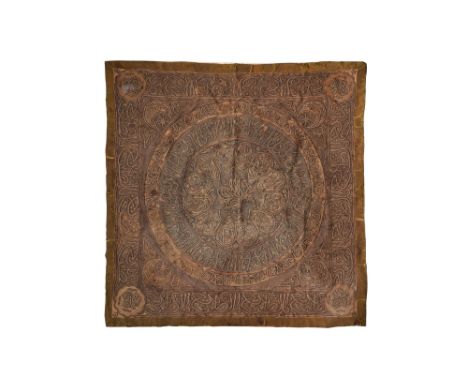 AN OTTOMAN METAL THREAD EMBROIDERED HANGING PANEL Late Ottoman Turkey, late 19th - 20th centuryOf square shape, the coarse wa