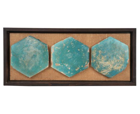 THREE HEXAGONAL TURQUOISE MONOCHROME-GLAZED POTTERY TILES Kashan, Iran, 11th - 12th centuryComprising three pottery tiles of 
