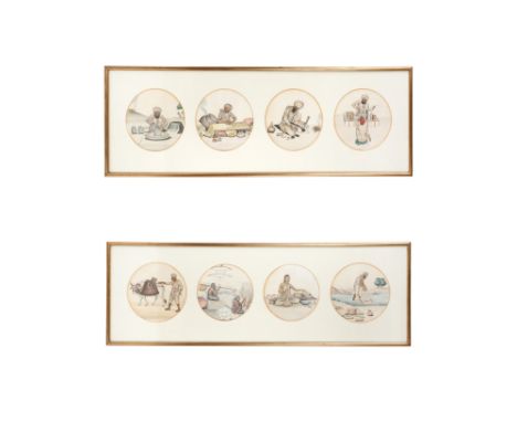 EIGHT COMPANY SCHOOL WATERCOLOUR PORTRAITS OF INDIAN TRADESMEN Possibly Kolkata (Calcutta), West Bengal, Eastern India, ca. 1